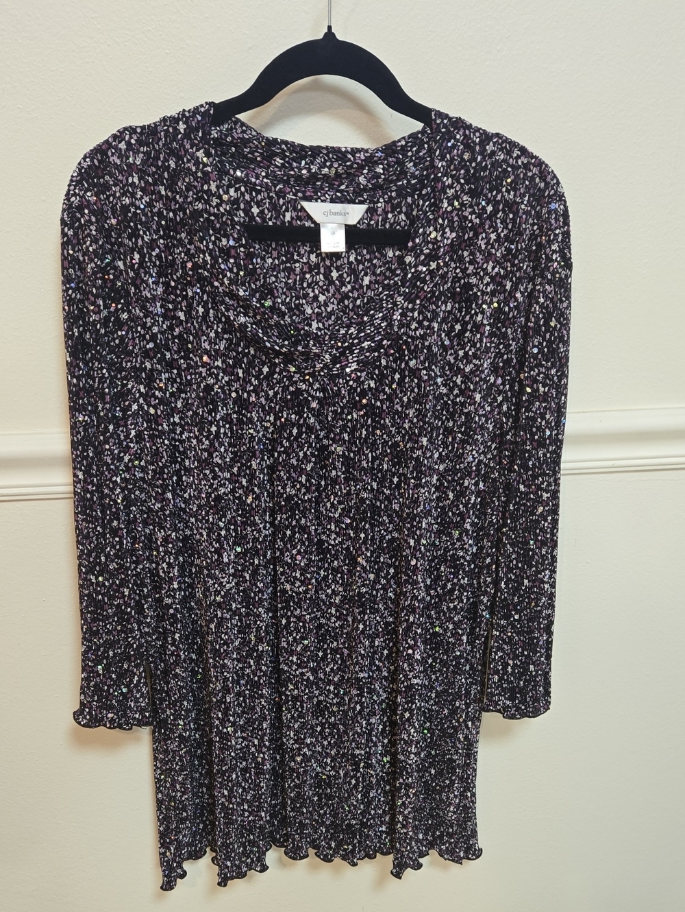 Ellen Tracy Black Flecked Long Sleeve Blouse